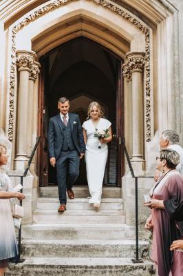 Bride and groom leaving the register office at Cheshunt Register Office